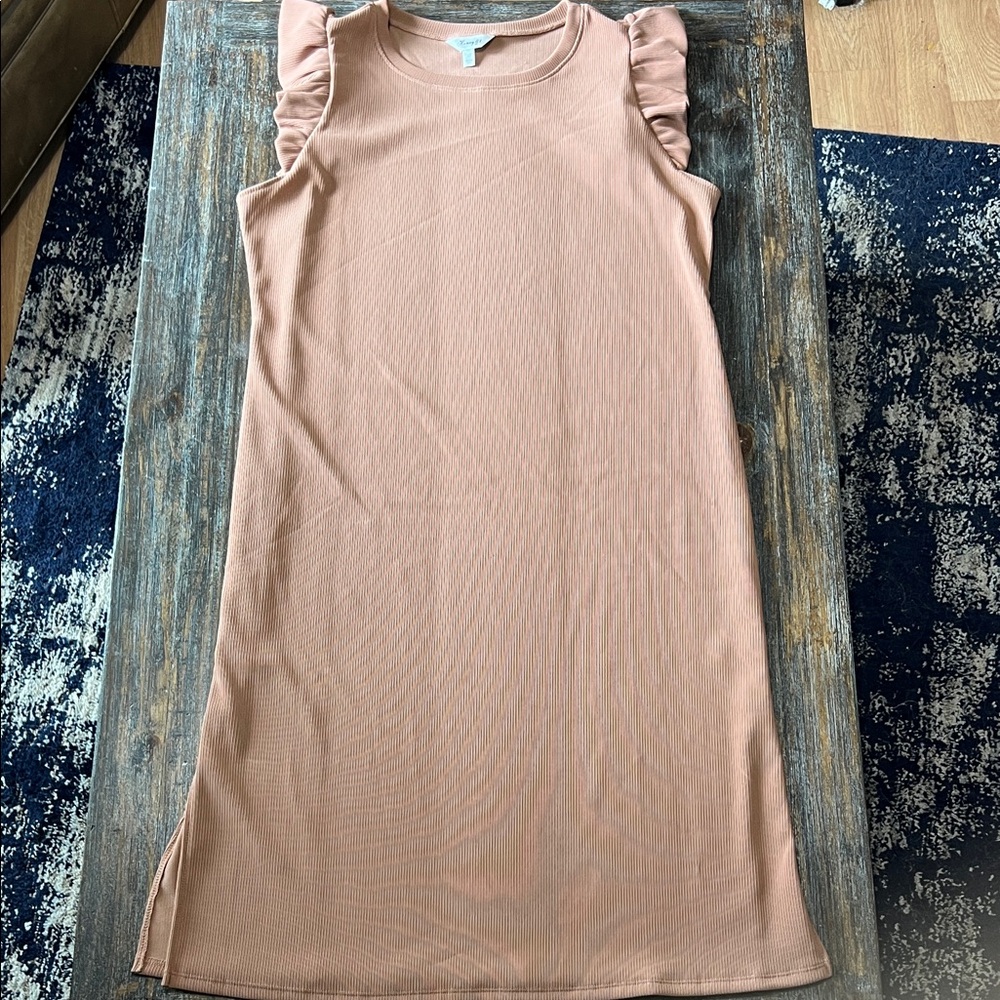 Ruffle Sleeve Knit Shift Dress - Dusty Rose